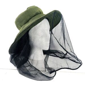 Garden Sun Hat W Wide Brim And Mosquito Netting Adjustable Approx 7.5" Green Blk